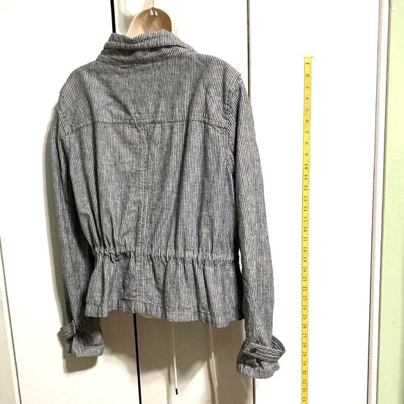 Ann Taylor LOFT Linen Pinstripe Zip Up Drawstring Pockets Jacket Womens Medium - Picture 11 of 13